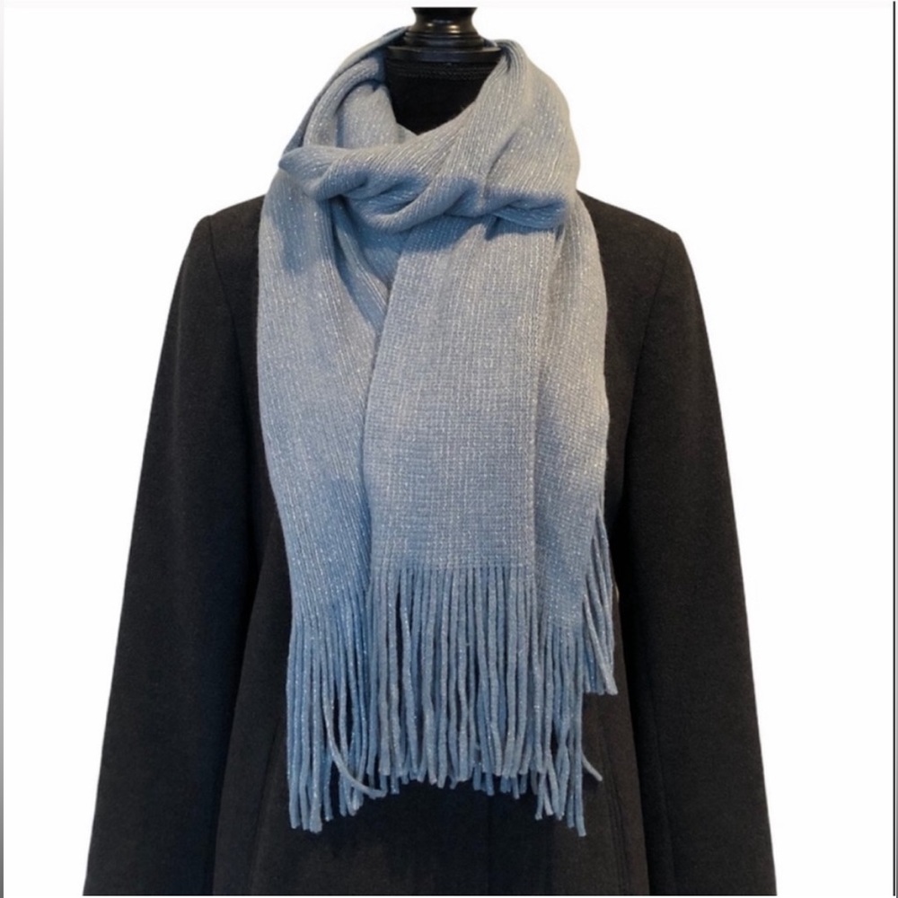 Cleo NWT knit ice blue long scarf with fringe warm cozy cold weather gift idea